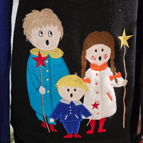 Sport Elle Ugly Christmas Sweater Blue Embroidered Caroling Noel Cardigan M - Picture 7 of 11